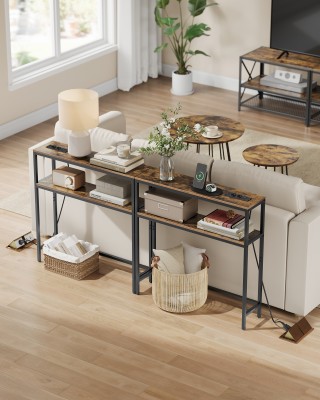 VASAGLE Κονσόλα με 2 ράφια και σταθμό φόρτισης, 20x80x80 εκ., vinta...