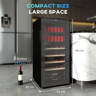 HOMCOM Ψυγείο Κρασιού 92L με Ρυθμιζόμενα Ράφια για 20 Μπουκάλια και...