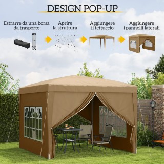 Outsunny Πτυσσόμενο Κιόσκι Εξωτερικού Χώρου 3x3 m με 4 Πλευρικά Πάν...