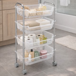 BAKAJI Καρότσι Αποθήκευσης Φρούτων με 4 Καλάθια από Πλαστικό και Με...