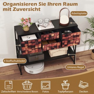 Costway Κονσόλα με 4 Υφασμάτινα Συρτάρια, Ράφι, Μεταλλικό Σκελετό κ...