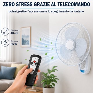 BAKAJI Λευκός Επιτοίχιος Ανεμιστήρας 40cm με Τηλεχειριστήριο – Αθόρ...