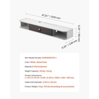 VEVOR Λευκή Επιτοίχια Βάση Τηλεόρασης 47 ιντσών με Καλώδιο Ρεύματος...