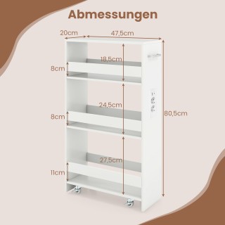Costway Λευκό Καρότσι Κουζίνας με Ρόδες, 4 Επιπέδων, Πλάτους 20 εκ.... Costway Λευκό Καρότσι Κουζίνας με Ρόδες, 4 Επιπέδων, Πλάτους 20 εκ....