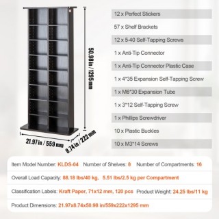 VEVOR Ντουλάπι Αποθήκευσης Μέσων 8 Ρυθμιζόμενα Ράφια DVD 464 CD Esp... VEVOR Ντουλάπι Αποθήκευσης Μέσων 8 Ρυθμιζόμενα Ράφια DVD 464 CD Esp...