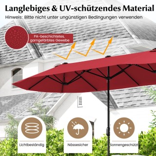 Costway Μεγάλη Διπλή Ομπρέλα με Βάση και Κουρμπαδόρο 400 x 200 cm Κ...