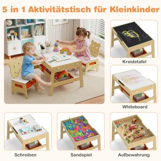 Costway Παιδικό τραπεζάκι 5 σε 1 με 2 καρέκλες σε σχήμα αρκούδας, τ...