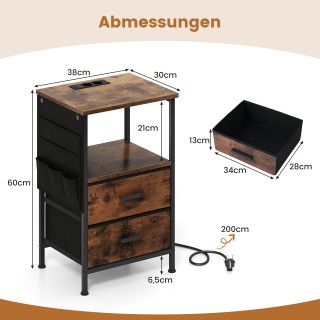 Costway Κομοδίνο με Σταθμό Φόρτισης, Συρτάρια και Πλευρικές Τσέπες ...