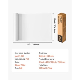 VEVOR Γυαλιστερό Λευκό Θερμοκολλητικό Βινύλιο 304.8 x 7260mm KZMJC1...