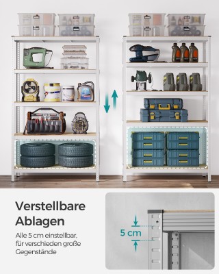 SONGMICS Βαρέως Τύπου Ραφιέρα 5 Επιπέδων από Ατσάλι, Κομψό Ασημί Φι...