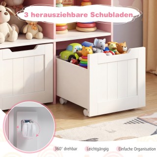 Costway Παιδική βιβλιοθήκη με κουτιά, 5 ράφια και 3 συρτάρια σε ρόδ...