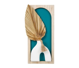 Ostaria Διακοσμητικό τοίχου ξύλινο βάζο παστέλ με ξερά φύλλα 2 σχέδ...