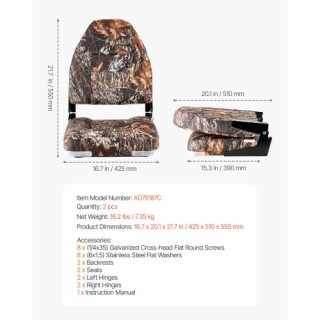 VEVOR Κάθισμα Βάρκας Υψηλής Πλάτης με Σφουγγάρι Καμουφλάζ ZDCZYGKB2...