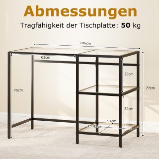 Costway Γραφείο υπολογιστή με επιφάνεια από σκληρυμένο γυαλί, μαύρο...