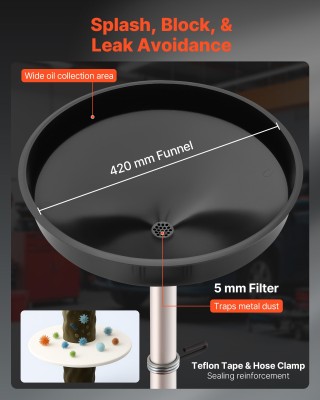 VEVOR Δεξαμενή Αποστράγγισης Λαδιού 68L με Ρυθμιζόμενο Χωνί, 18-Gal...