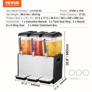VEVOR Εμπορικός Διανομέας Ποτών 12L x 3 Δεξαμενές Κρύου Χυμού SYYL... VEVOR Εμπορικός Διανομέας Ποτών 12L x 3 Δεξαμενές Κρύου Χυμού SYYL...