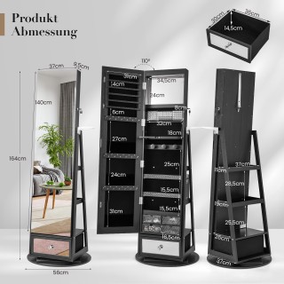 Costway Περιστρεφόμενη Ντουλάπα Κοσμημάτων 360° με Ολόσωμο Καθρέφτη...