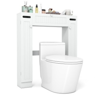 Costway Λευκός Ντουλάπι Τουαλέτας με Ρυθμιζόμενα Ράφια & Θήκες Χαρτ...