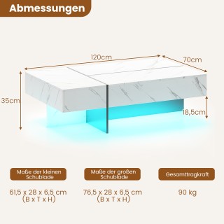 Costway Ορθογώνιο λευκό τραπεζάκι σαλονιού υψηλής γυαλάδας με φωτισ...