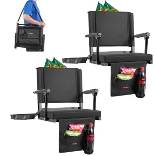 VEVOR Φορητό Καθίσμα Σταδίου με Πλάτη και Μπράτσα, Μαύρο, Σετ 2 Τεμ...