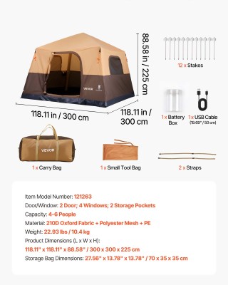 VEVOR Φουσκωτή Σκηνή Camping 6 Ατόμων με Επαναφορτιζόμενη Αντλία, Σ... VEVOR Φουσκωτή Σκηνή Camping 6 Ατόμων με Επαναφορτιζόμενη Αντλία, Σ...