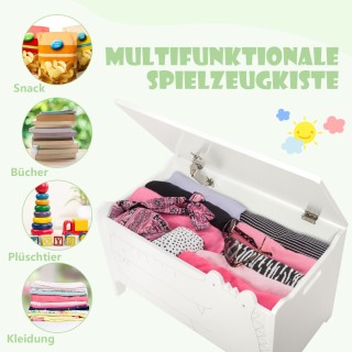 Costway Παιδικό Κουτί Παιχνιδιών με Ασφαλές Μεντεσέ Ξύλινο Λευκό TP...