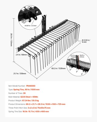 VEVOR Ρυθμιζόμενη 150 εκ. Γεωργική Τσουγκράνα, 3 Σημείων για Τρακτέ... VEVOR Ρυθμιζόμενη 150 εκ. Γεωργική Τσουγκράνα, 3 Σημείων για Τρακτέ...