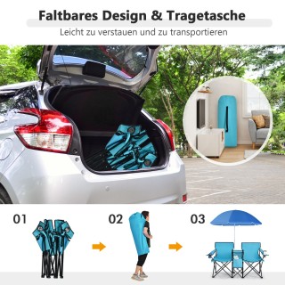 Costway  Φορητή και Πτυσσόμενη Καρέκλα Ζευγαριού με Αποσπώμενη Ομπρ...