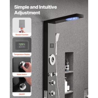 VEVOR Σύστημα Ντους Πύργου με Ανοξείδωτη Στήλη και Κεφαλή Βροχής FT...