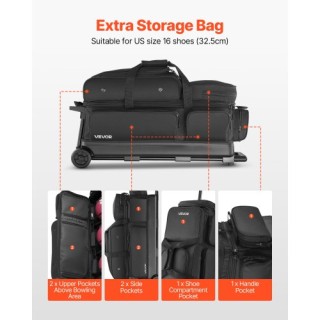 VEVOR Τσάντα Μπόουλινγκ με Ρόδες για 3 Μπάλες και Χώρο Παπουτσιών G...