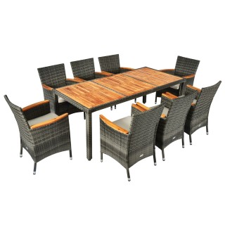 Costway Σετ Τραπεζαρίας Κήπου 9 Τεμαχίων από Ακακία και Ρατάν με Τρ...