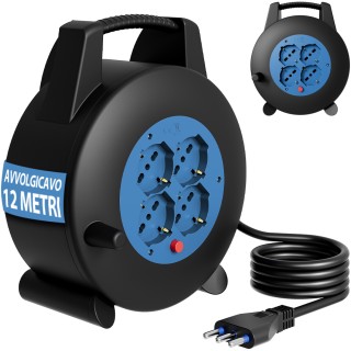 BAKAJI Καρούλι Μπαλαντέζα 12 Μέτρων με Διακόπτη Προστασίας και 4 Πρ...
