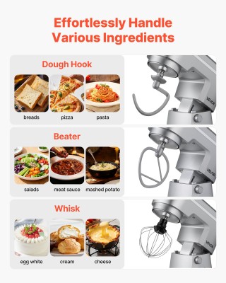 VEVOR Ηλεκτρικός Μίξερ Κουζίνας 1500W με Δύο Κάδους από Ανοξείδωτο ...