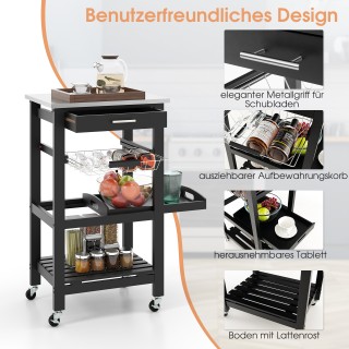 Costway Κουζίνο Τροχήλατο Καροτσάκι Σερβιρίσματος με Ανοξείδωτη Ατσ...