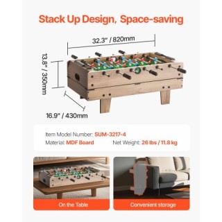 VEVOR Τραπέζι Παιχνιδιών 4-σε-1 82cm: Air Hockey, Ποδοσφαιράκι, Πιν...