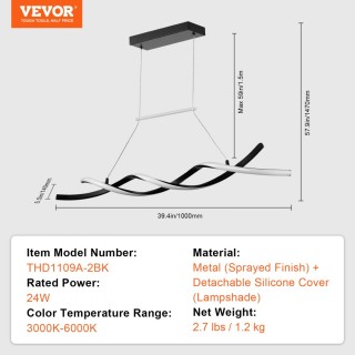 Ρυθμιζόμενο LED Φωτιστικό Κρεμαστό με Τηλεχειριστήριο  VEVOR  XXDTD...