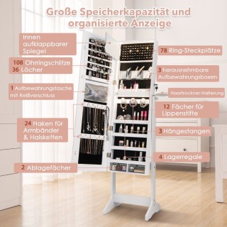 Costway  Καθρέφτης Κοσμηματοθήκης με LED Φωτισμό και Αποθηκευτικό Χ...