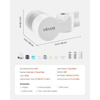 VEVOR Φίλτρο Νερού Βρύσης για Κουζίνα - Οριζόντια Σύνδεση, Λευκό QJ... VEVOR Φίλτρο Νερού Βρύσης για Κουζίνα - Οριζόντια Σύνδεση, Λευκό QJ...