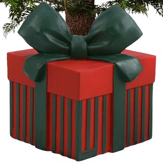 BAKAJI Βάση Χριστουγεννιάτικου Δέντρου Σχήμα Δώρου Πράσινο και Κόκκ...