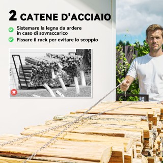 Outsunny Εξωτερικό Μεταλλικό Καυσόξυλο με Αδιάβροχο Κάλυμμα, Χωρητι...