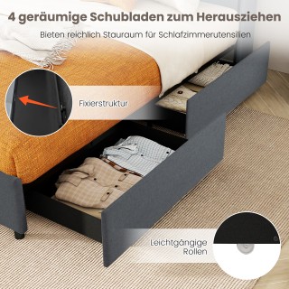 Costway  Γκρι Πολυτελές Διπλό Κρεβάτι με LED Φωτισμό και Ενσωματωμέ...