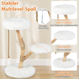 Costway Λευκός Ξύλινος Πύργος Γάτας 90 εκ. με 3 Μαλακές Επιφάνειες,...