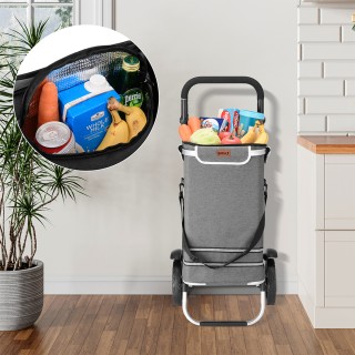 BAKAJI Πτυσσόμενο Καρότσι Αγορών 56L Γκρι με Θερμική Τσάντα και Λου...