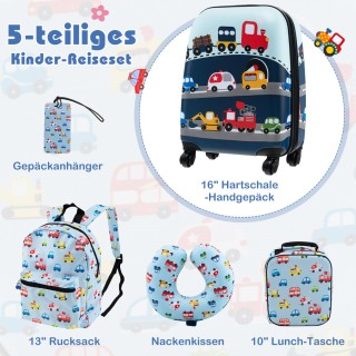 Costway  Σετ παιδικών αποσκευών 5 τεμαχίων με βαλίτσα 16 ιντσών, σα...