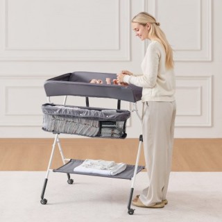 VEVOR Πτυσσόμενος Σταθμός Αλλαγής Πάνας με Καλάθι & Ροδάκια Σκούρο ...