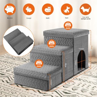 BAKAJI Πτυσσόμενη Πολυλειτουργική Σκάλα για Κατοικίδια 3 σε 1 με Χώ...