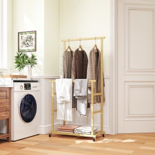 HOMCOM Κρεμάστρα με 2 Ράβδους, Κάτω Ράφι και 4 Ρόδες από Μπαμπού, 8...