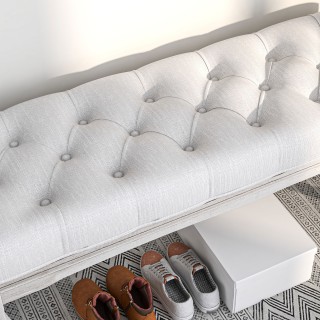 HOMCOM Πάγκος Κρεβατιού σε Ύφασμα Εφέ Λινό Αφρός και Ξύλο 110x37x49... HOMCOM Πάγκος Κρεβατιού σε Ύφασμα Εφέ Λινό Αφρός και Ξύλο 110x37x49...