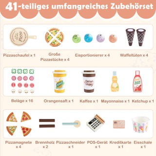 Costway Ξύλινο Παιδικό Πιτσαρία Φαγητο-Βανάκι Παιχνίδι με Φούρνο κα...