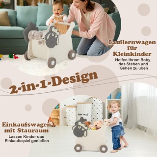 Costway Πολυλειτουργικό Παιδικό Περπατούρα & Καρότσι Αγορών με Χωρη...